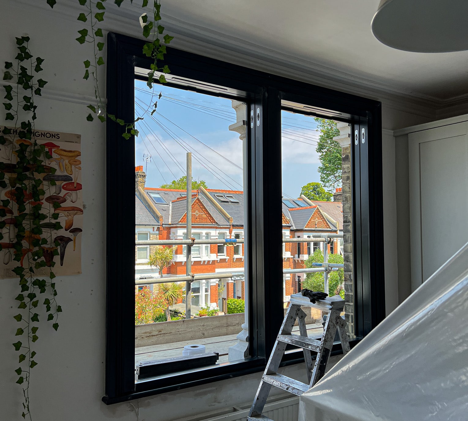 Internal picture of a sash window installation in progress in East Dulwich