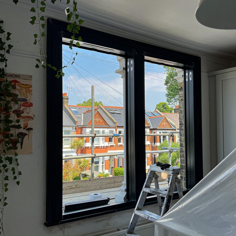 Internal picture of a sash window installation in progress in East Dulwich